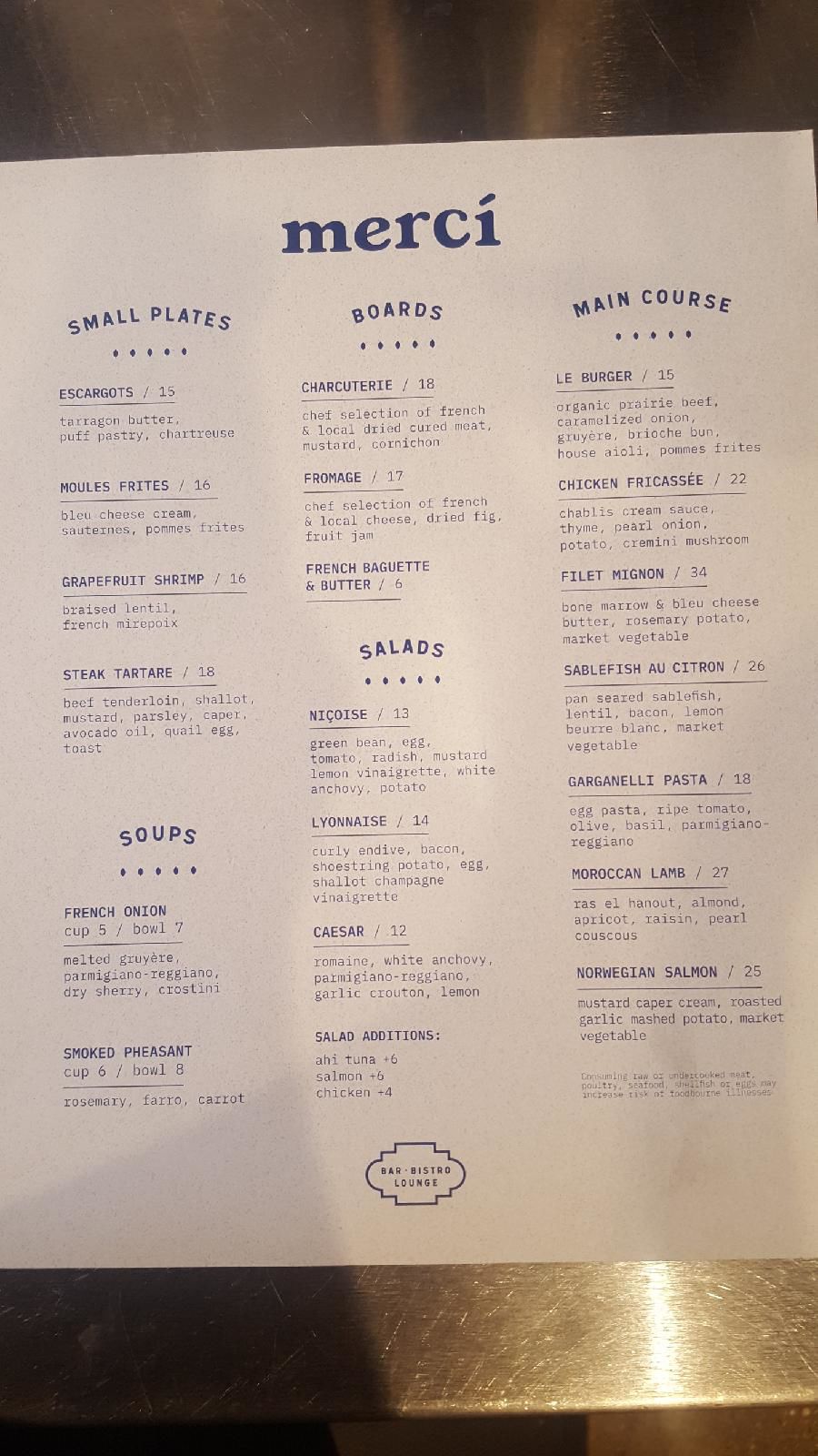 Merci menu